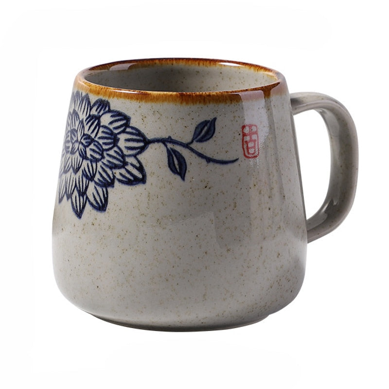 Retro Handmade Ceramic Coffee Cup with Lid