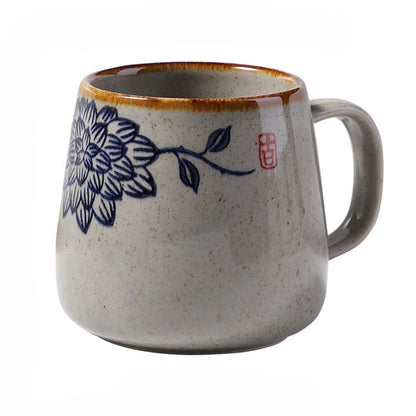 Retro Handmade Ceramic Coffee Cup with Lid