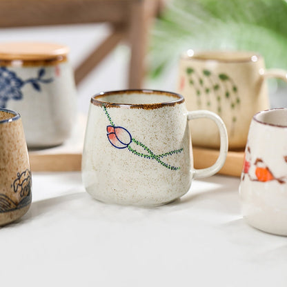 Retro Handmade Ceramic Coffee Cup with Lid