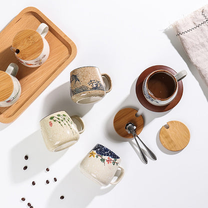 Retro Handmade Ceramic Coffee Cup with Lid