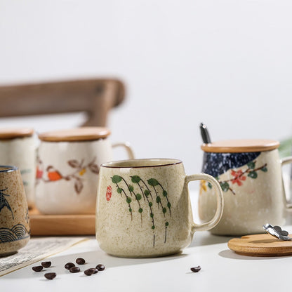 Retro Handmade Ceramic Coffee Cup with Lid