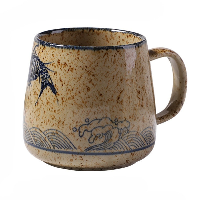 Retro Handmade Ceramic Coffee Cup with Lid