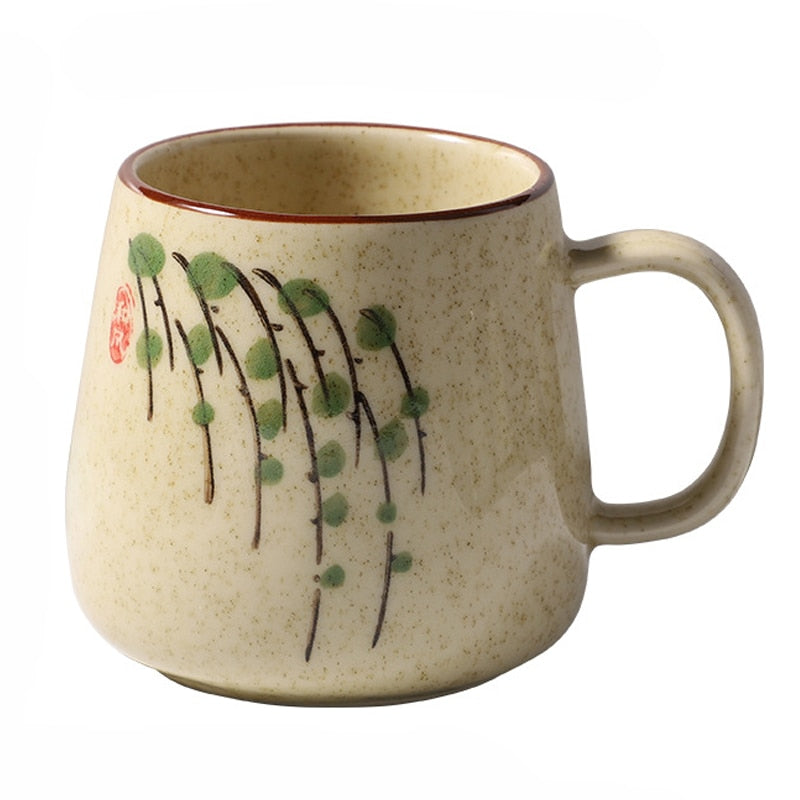 Retro Handmade Ceramic Coffee Cup with Lid