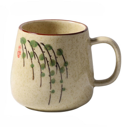 Retro Handmade Ceramic Coffee Cup with Lid