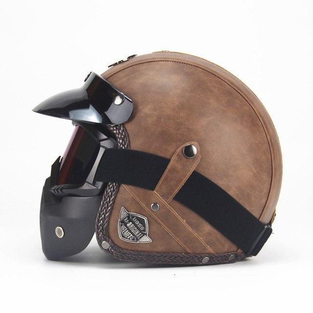 Retro Open Face Motorcycle Helmet with Goggles and Face Mask