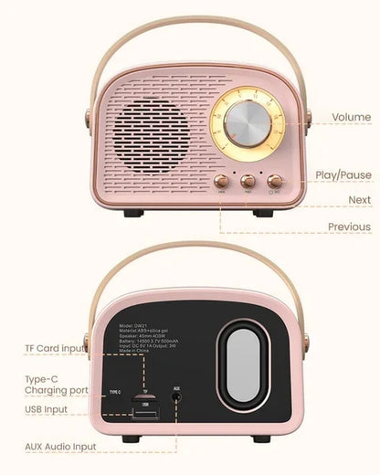 Retro Round Bluetooth Radio Speaker With 8 Hour Playback