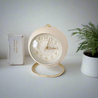 Retro Vintage Metal Alarm Clock with Gold Accents