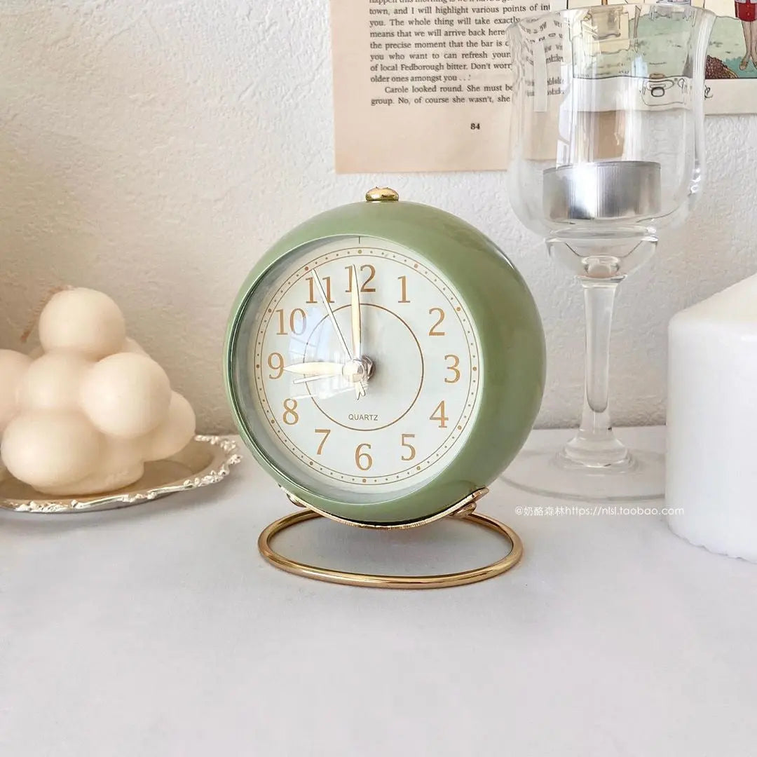 Retro Vintage Metal Alarm Clock with Gold Accents