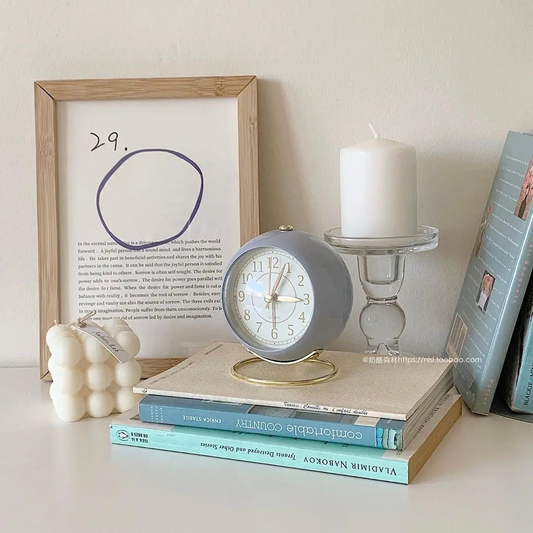 Retro Vintage Metal Alarm Clock with Gold Accents