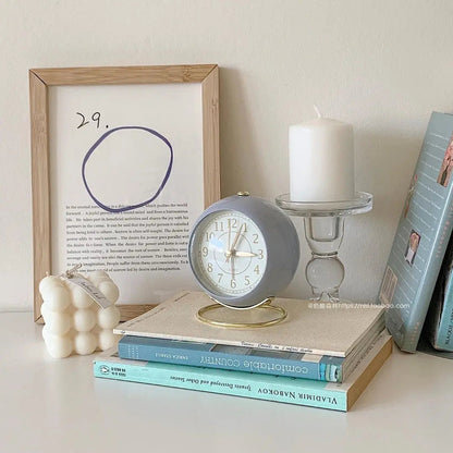 Retro Vintage Metal Alarm Clock with Gold Accents