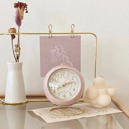 Retro Vintage Metal Alarm Clock with Gold Accents
