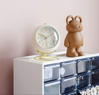 Retro Vintage Metal Alarm Clock with Gold Accents