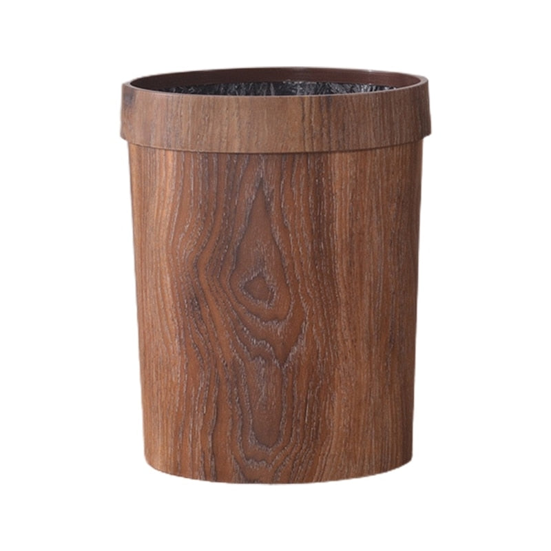 Retro Wood Grain Plastic Trash Can 8L