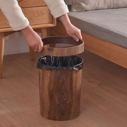 Retro Wood Grain Plastic Trash Can 8L