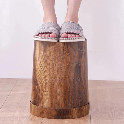 Retro Wood Grain Plastic Trash Can 8L