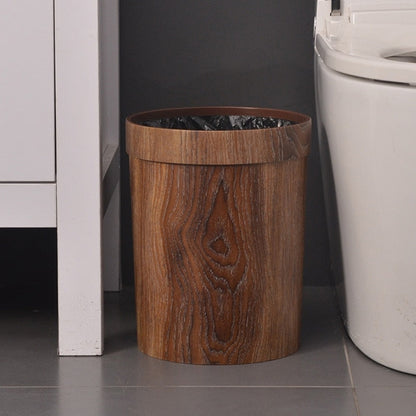 Retro Wood Grain Plastic Trash Can 8L