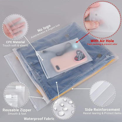 Reusable Frosted Zip Storage Bags for Clothing and Travel 20 Pack
