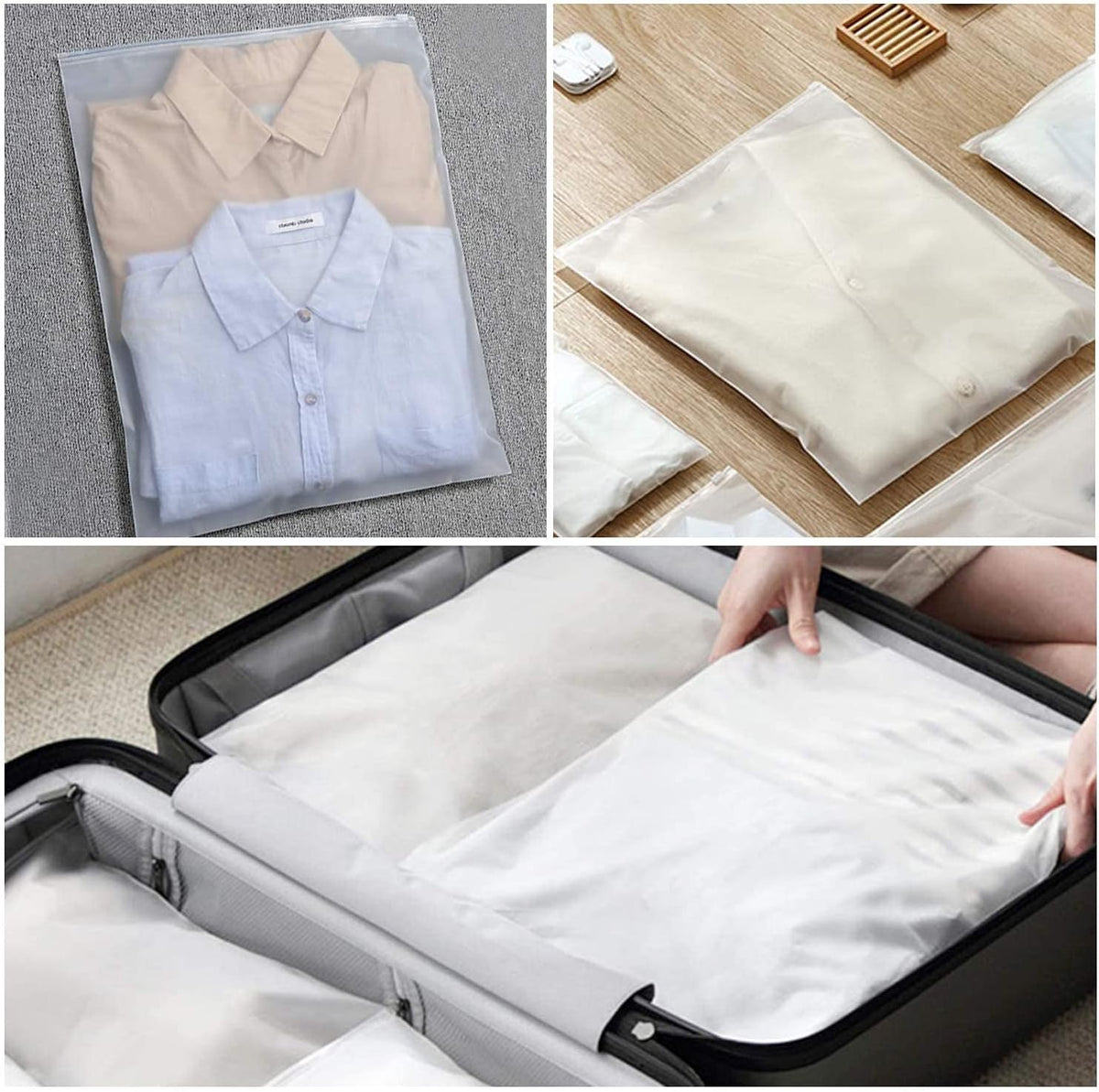 Reusable Frosted Zip Storage Bags for Clothing and Travel 20 Pack