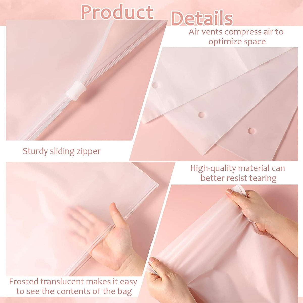 Reusable Frosted Zip Storage Bags for Clothing and Travel 20 Pack