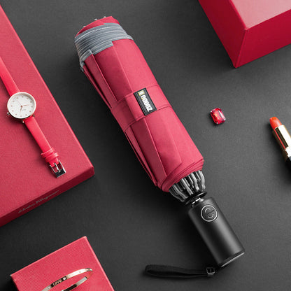 Reverse Folding Umbrella with LED Light and Windproof 10 Rib Frame