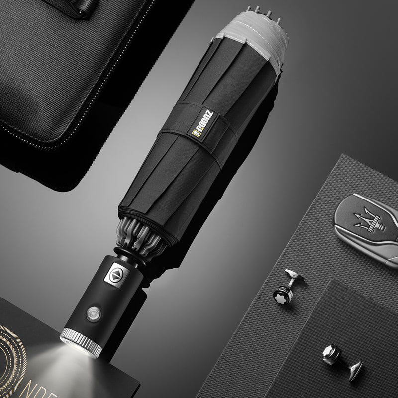Reverse Folding Umbrella with LED Light and Windproof 10 Rib Frame