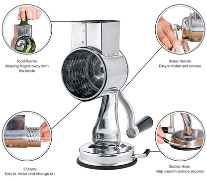 Rotary Drum Food Grater and Vegetable Slicer
