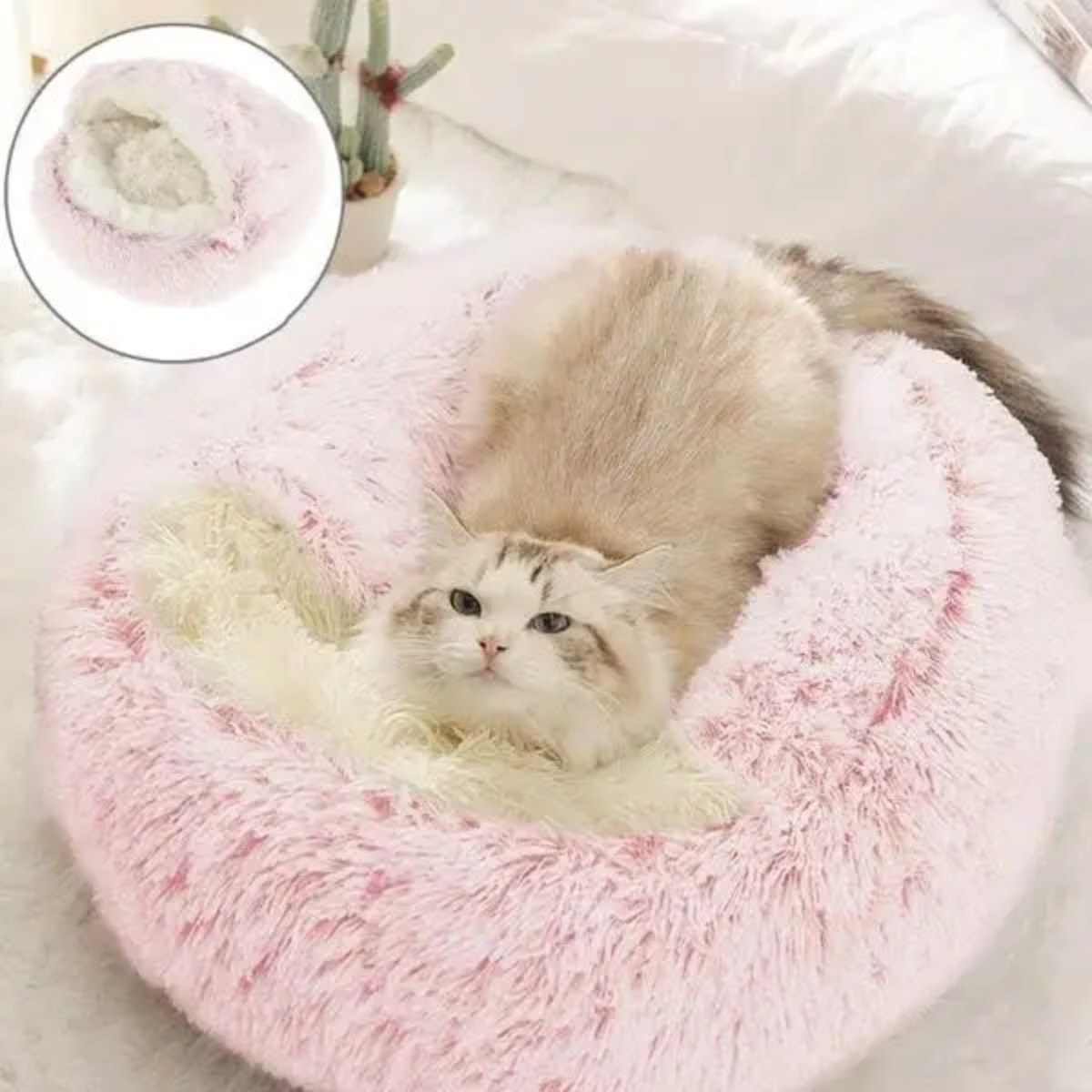 Round Cozy Cave Dog Bed with Soft Calming Cushion