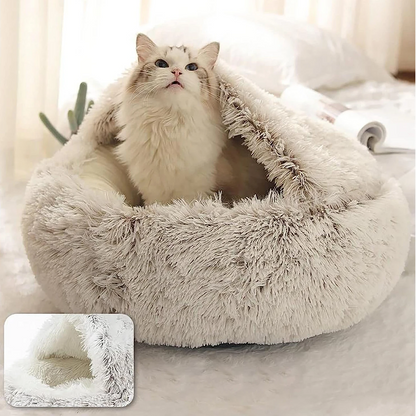 Round Cozy Cave Dog Bed with Soft Calming Cushion