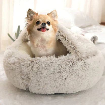 Round Cozy Cave Dog Bed with Soft Calming Cushion