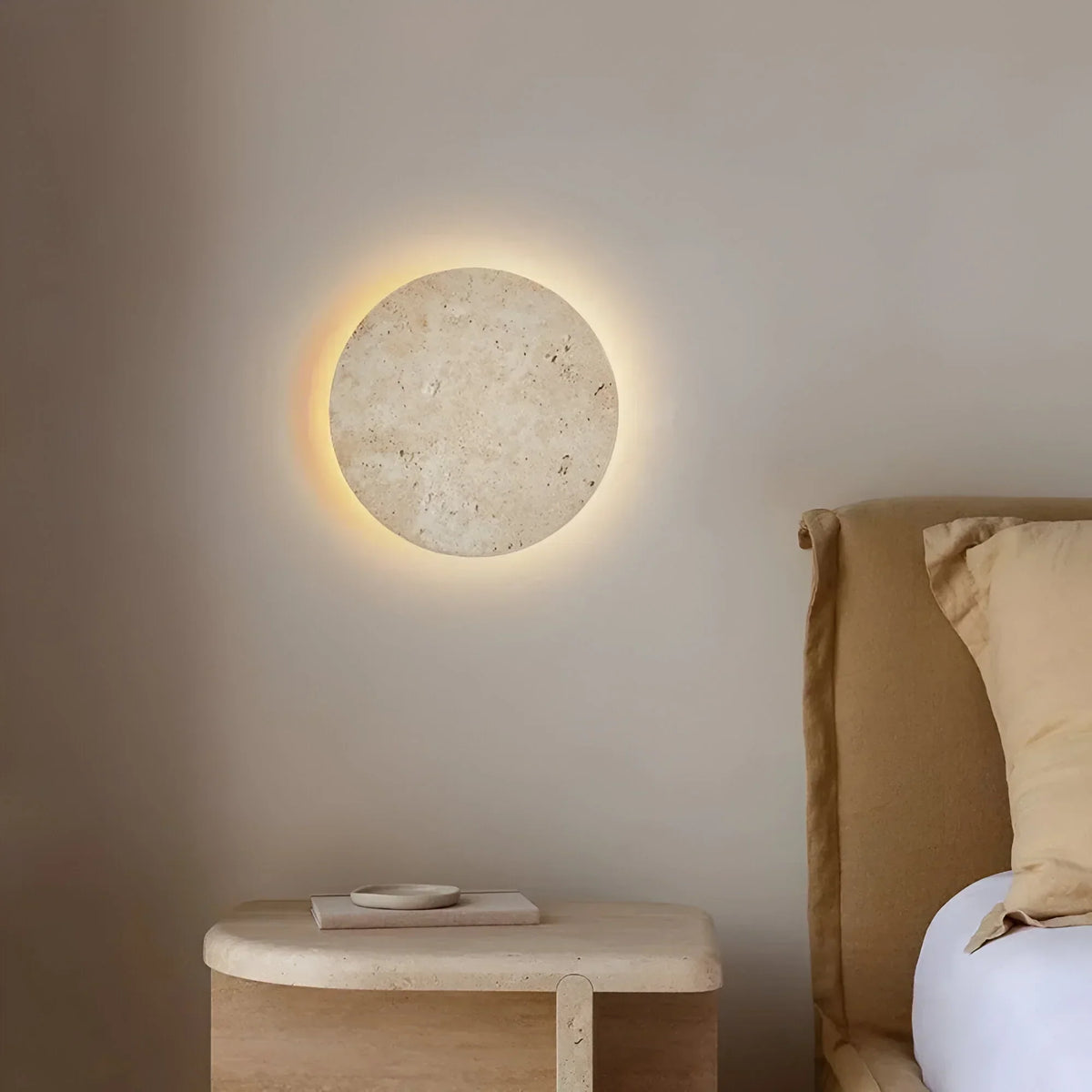 Round Natural Stone LED Wall Light Fixture