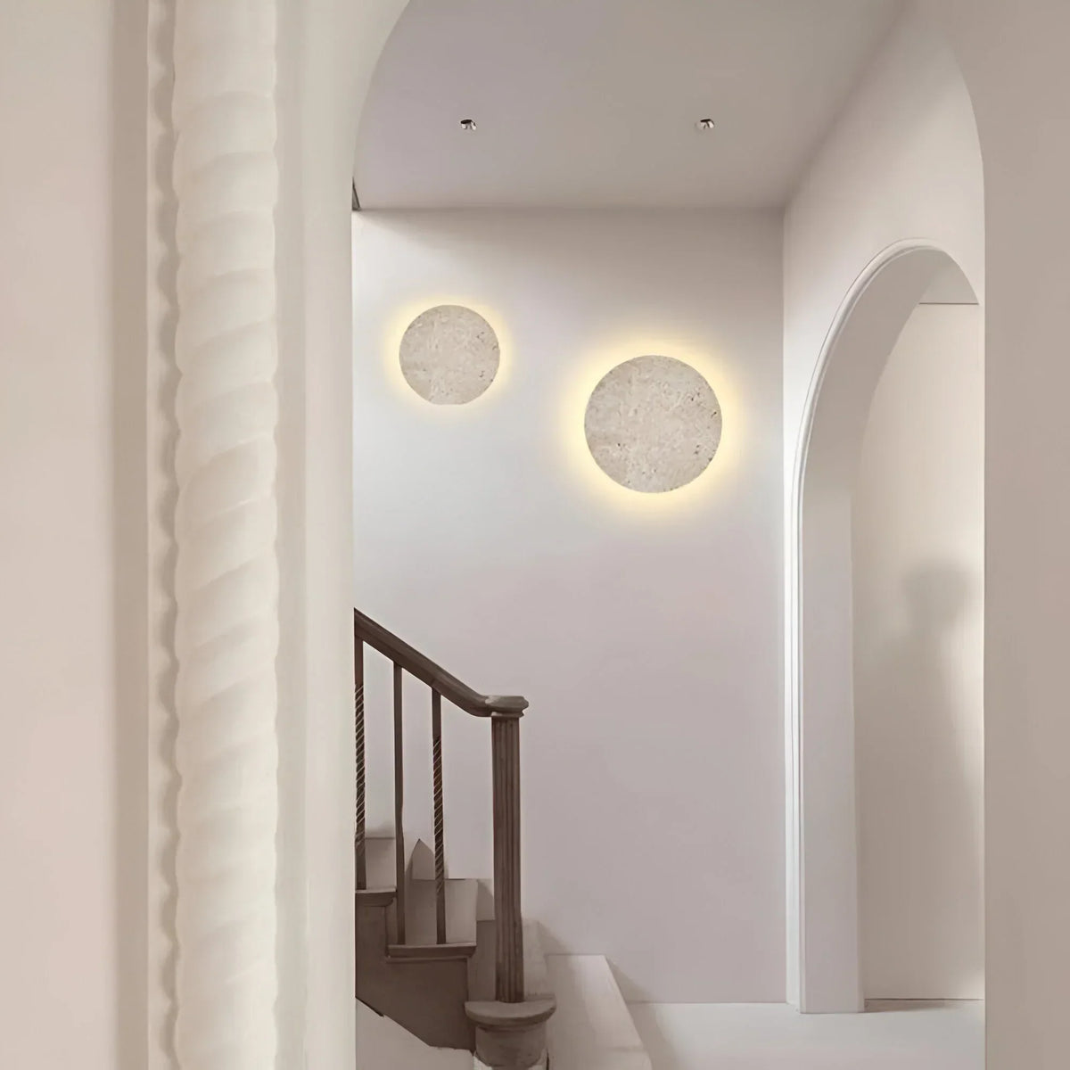Round Natural Stone LED Wall Light Fixture