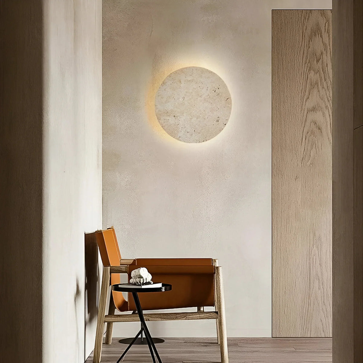 Round Natural Stone LED Wall Light Fixture
