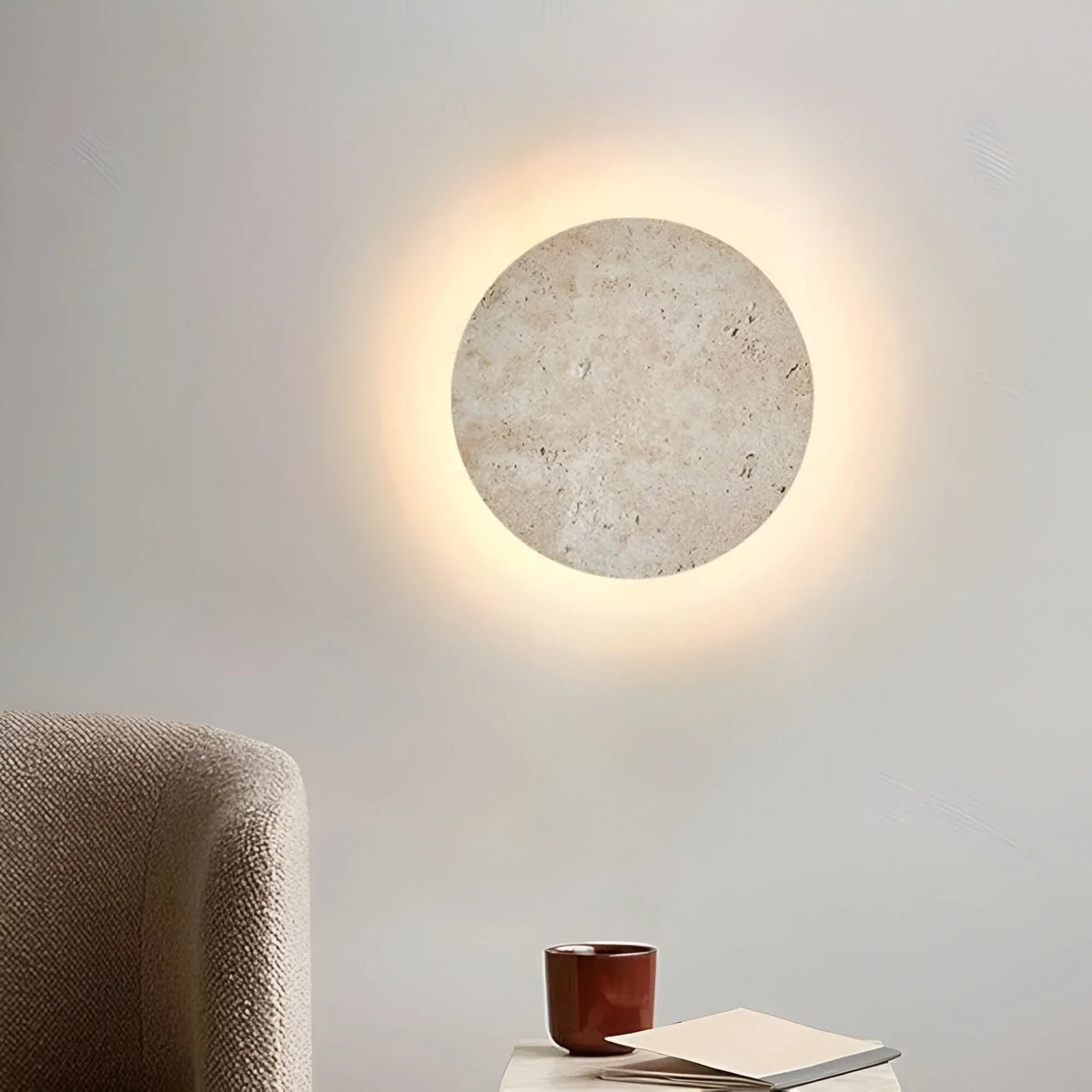 Round Natural Stone LED Wall Light Fixture