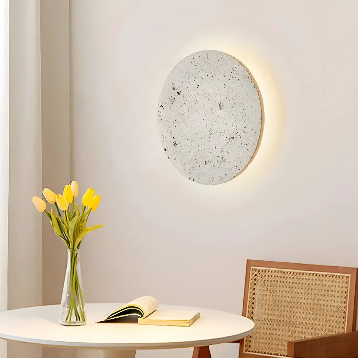 Round Natural Stone LED Wall Light Fixture
