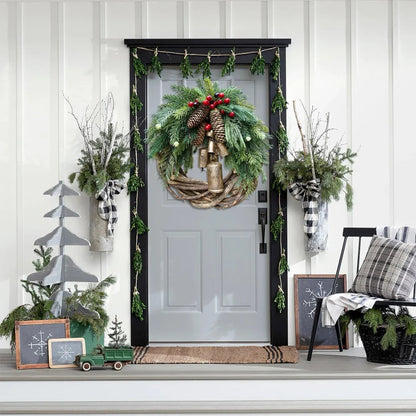 Rustic Boho Christmas Wreath Pinecone Bell Front Door Decor