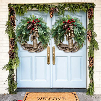 Rustic Boho Christmas Wreath Pinecone Bell Front Door Decor