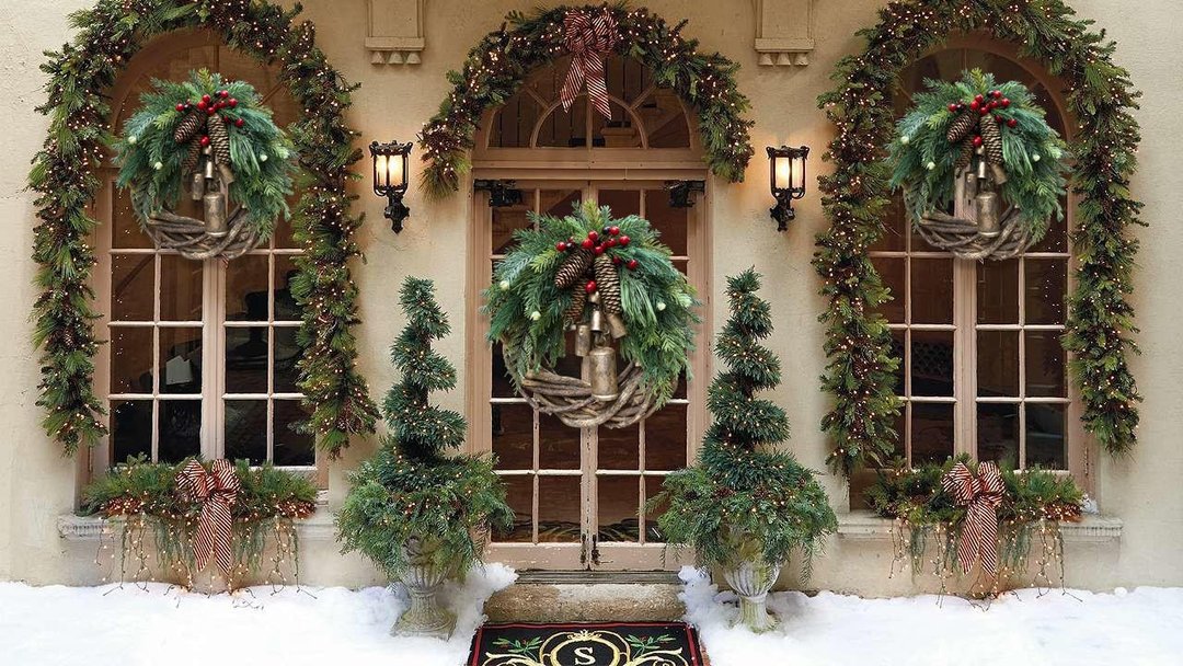 Rustic Boho Christmas Wreath Pinecone Bell Front Door Decor