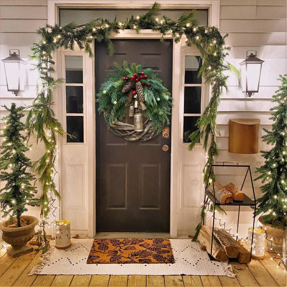 Rustic Boho Christmas Wreath Pinecone Bell Front Door Decor