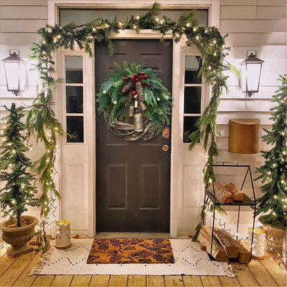 Rustic Boho Christmas Wreath Pinecone Bell Front Door Decor