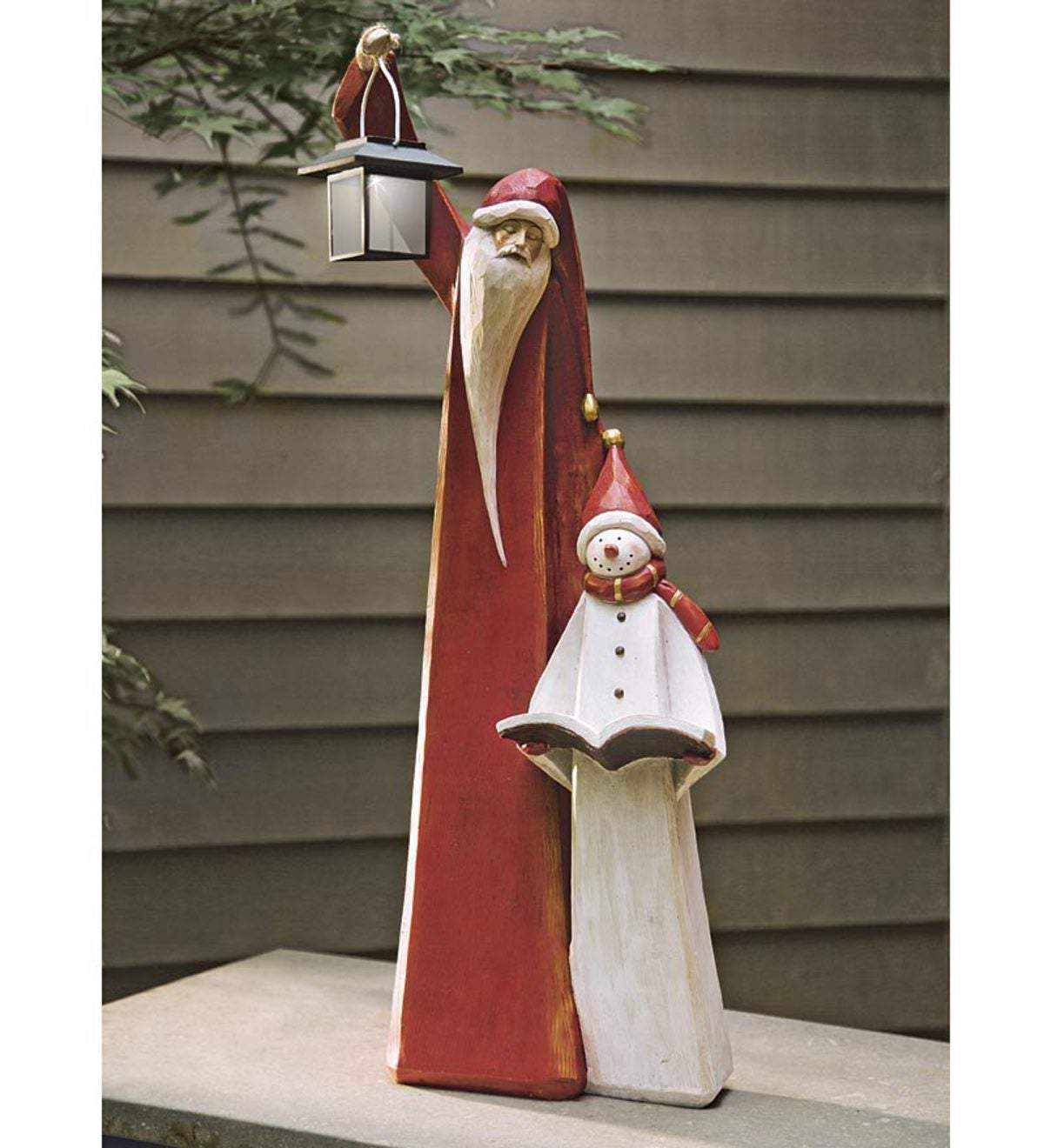 Santa and Snowman Solar Lantern Christmas Sculpture