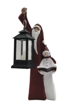 Santa and Snowman Solar Lantern Christmas Sculpture