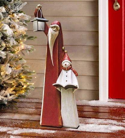 Santa and Snowman Solar Lantern Christmas Sculpture