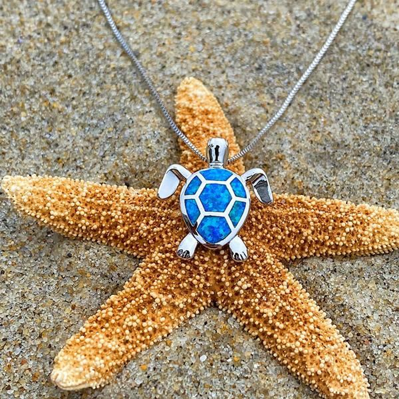 Sea Turtle Opal Pendant Necklace