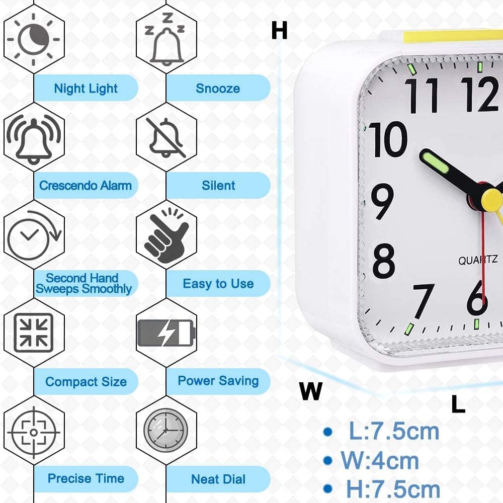 Silent Analog Alarm Clock with Snooze and Night Light