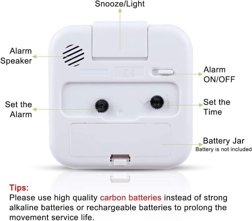 Silent Analog Alarm Clock with Snooze and Night Light