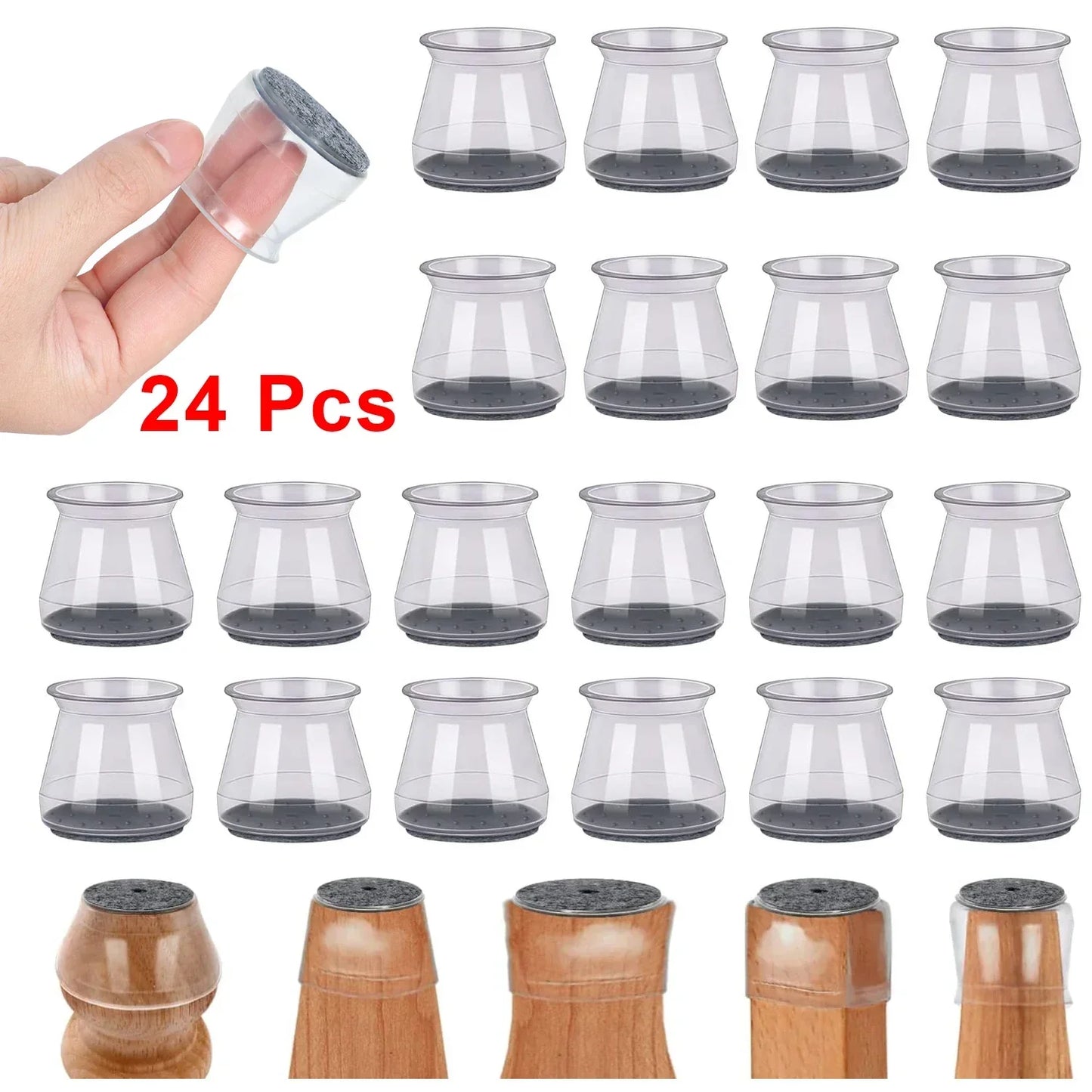 Silicone Chair Leg Floor Protectors with Felt Pads 24 Pack