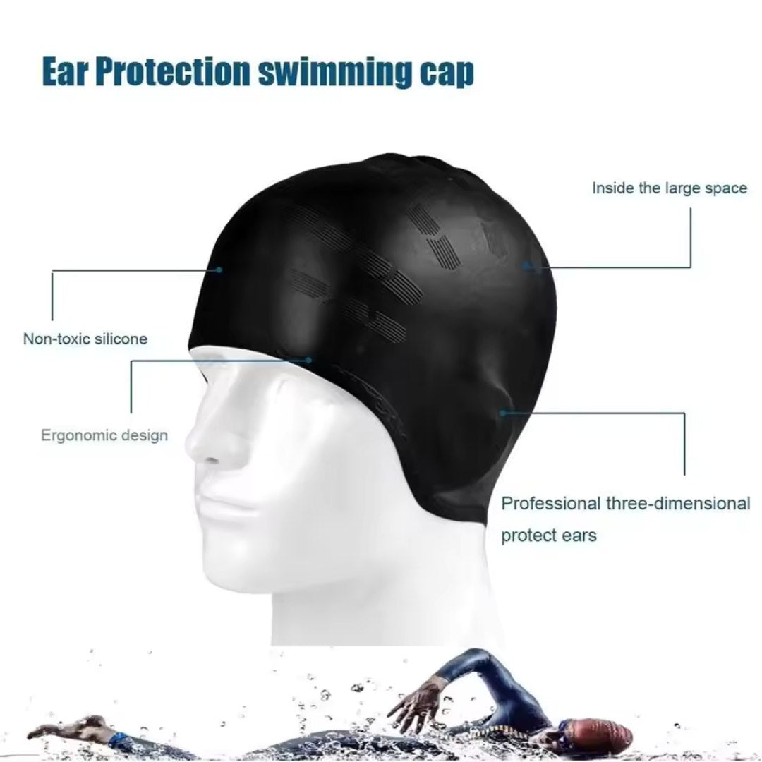 Silicone Swim Cap with Ear Protection for Long Hair Waterproof Swimming Cap