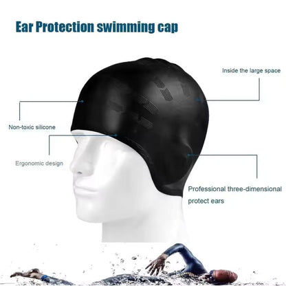 Silicone Swim Cap with Ear Protection for Long Hair Waterproof Swimming Cap