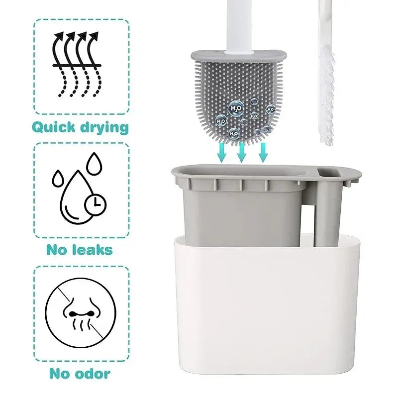 Silicone Toilet Brush Set with Wall Mount and Detail Brush