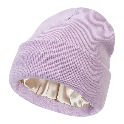 Silk Lined Winter Beanie Wool Hair Friendly Hat